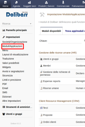 Dolibarr screenshot installazione modulo